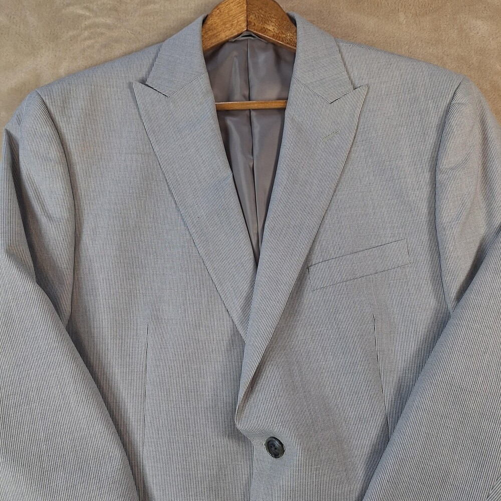 Sean John Suit Jacket Mens 44R Gray Poly Viscose Stripe Double Vent 2 Btn